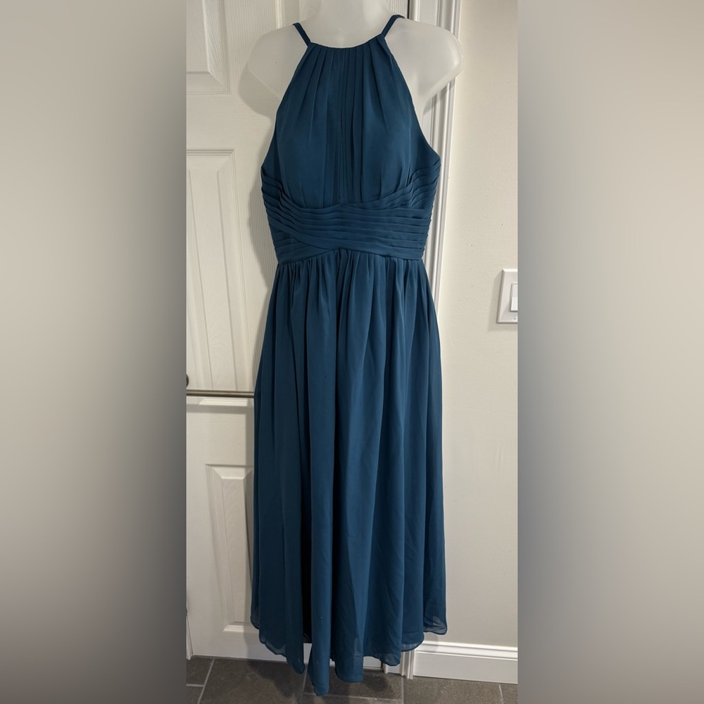 Teal Blue Spaghetti Strap Chiffon Maxi Dress (Size 8)